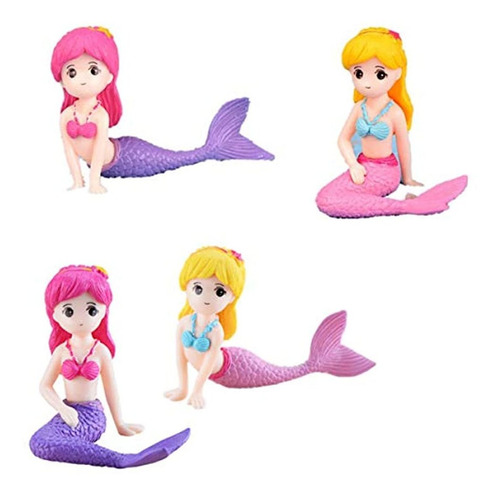 Juego De 4 Figuras De Sirena En Miniatura Para Decoración