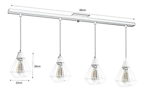 Imagen 4 de 10 de Lampara Colgante 4 Luces Mini Jaula Diamante E27 Apto Led