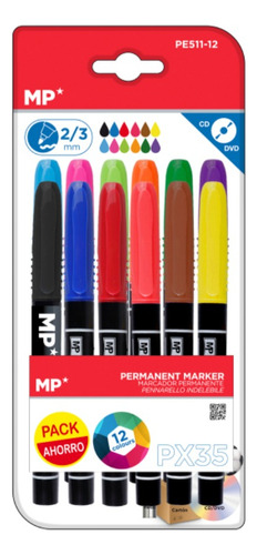 Marcador Permanente 12 Colores Pack Ahorro Mexico Paper