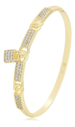 Brazalete Oro 14k Laminado Swarovski Candado Diamantado 6cm
