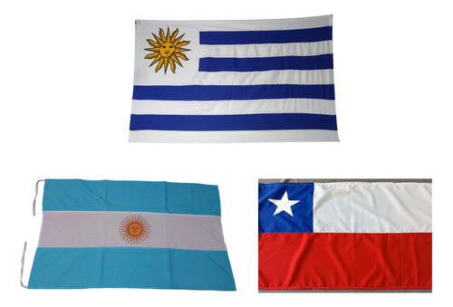 Banderas: 1 Uruguay, 1 Chile, 1 Argentina 140x80 Cm. Pack X3