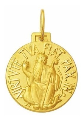 Medalha 3,0 Cm Sao Bento Ouro 18k Pingente Redondo