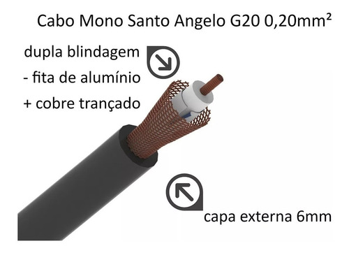 Cabo P/ Instrumento P10 Santo Angelo G20 + Neutrik 5 Metros