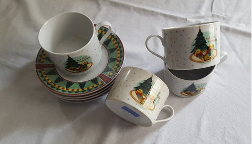 Vajilla Juego De Tazas Porcelana Española De Navidad 