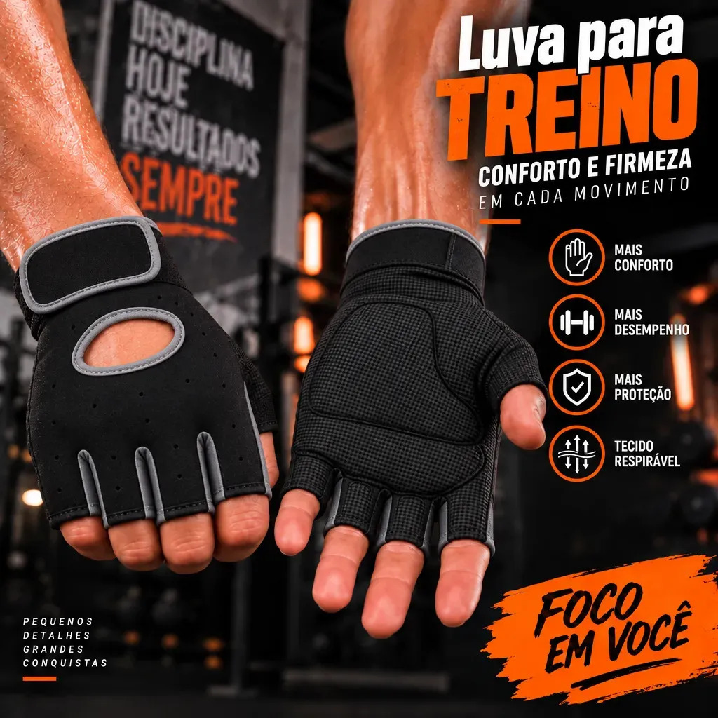 Luva de Academia Promoforce Antiderrapante para Musculação e Treino, Cinza