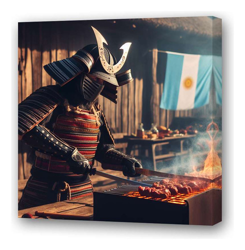 Cuadro 30x30cm Samurai Cocinando Parrilla Argentina