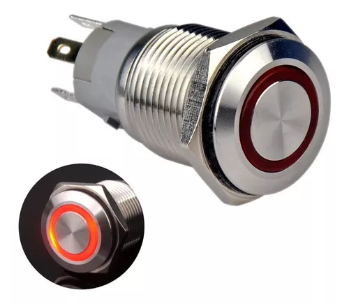 Boton Pulsador De Metal Con Retencion 22mm - Led 12v Rojo