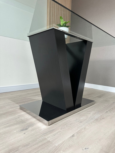 Mesa De Comedor Con Tapa De Vidrio 150x90 Cm Base Acero Blanco Negro