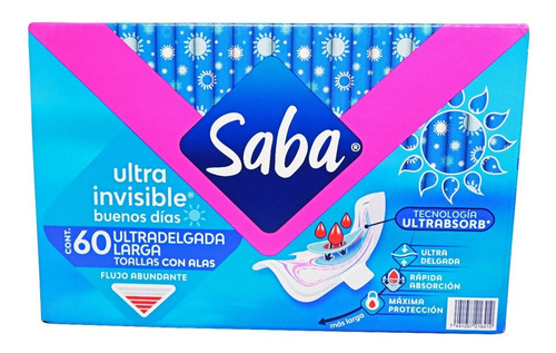 02 Pack Saba Toallas Femeninas Invisible Delgada Alas 60pz