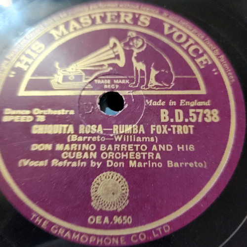 Pasta Don Marino Barreto Cuban Orch 5738 Master Voice C617