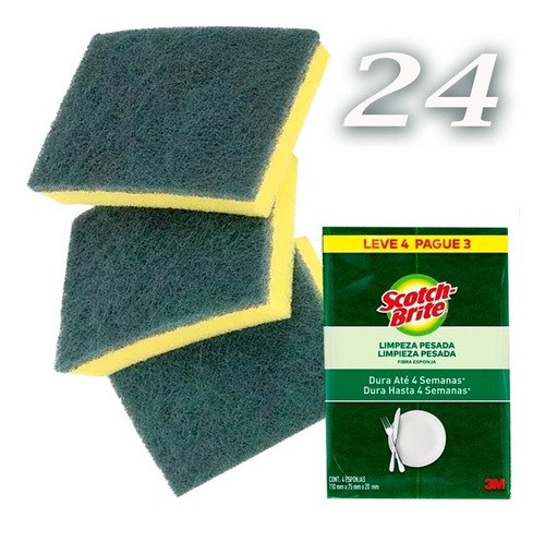 Kit 24 Bucha Limpeza Pesada Esponja Dupla Face Scotch Brite