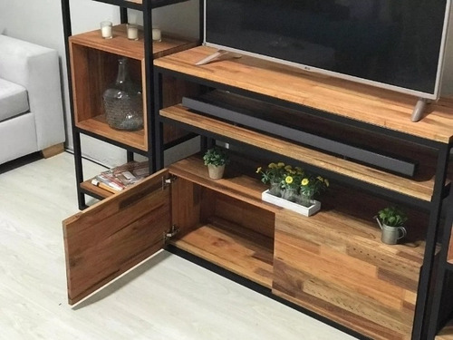 Imagen 3 de 8 de Rack Tv Juegos En Hierro Madera Living Mueble Comedor