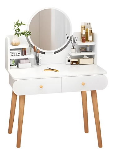 Tocador Maquillador 120*80*75 Cm Con Espejo Y 2 Cajones Elluraro 6JD00758 Color Blanco