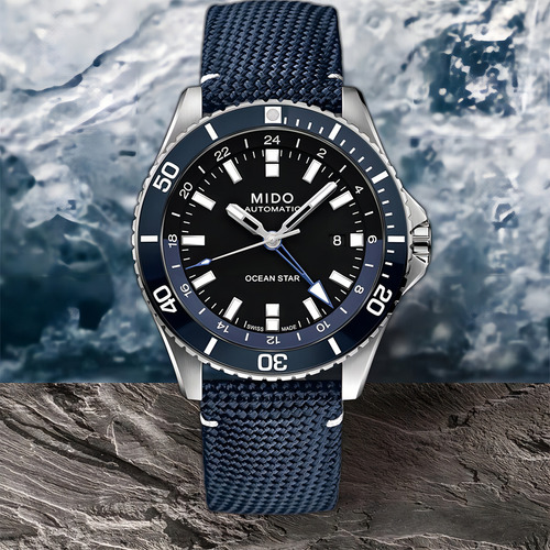 Relógio Masculino M0266291705100 Mido Ocean Star Gmt Correia Azul Bisel Azul Fundo Preto