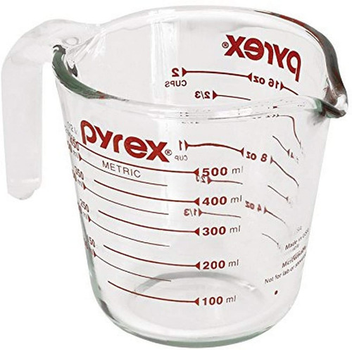 Vaso Medidor Pyrex, Vidrio, Gráficos Rojos, 500 Ml