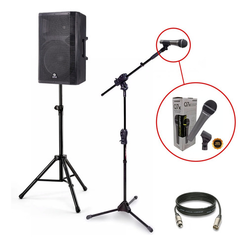 Kit Caixa Ativa Profissional 12 800w + Microfone E Pedestal