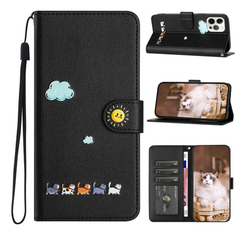 Funda Tipo Cartera Con Tapa De Piel De Dibujos Animados Para