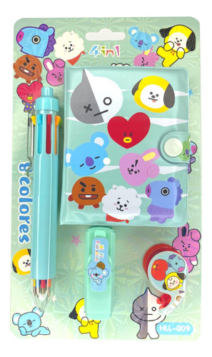 Kit De Papeleria Bt21 Set De Regalo Bts Kawaii Box 4pzas