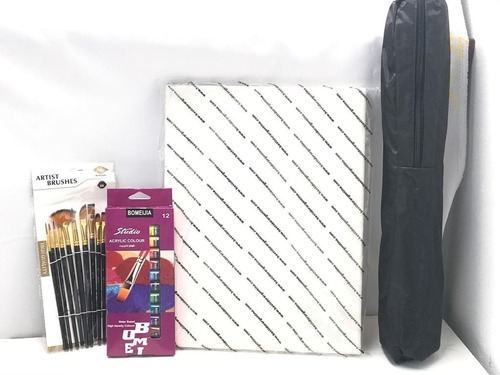 Kit Artistico / 12 Acrilicos + 12 Pinceles + Atril +bastidor
