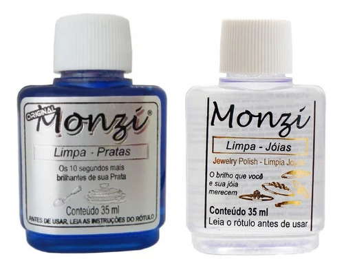 Kit 2 Limpa Joias Ouro E Limpa Pratas Liquido Monzi 35ml