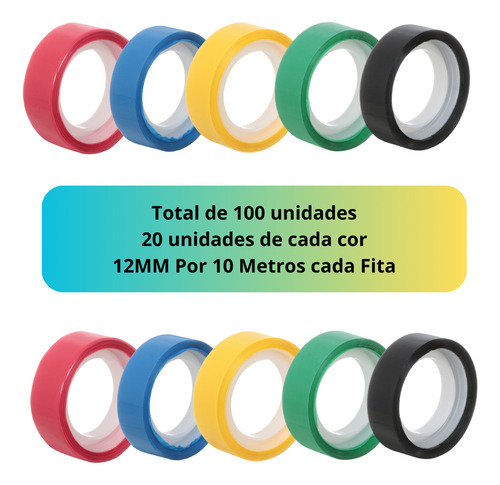 Fita Adesiva Durex Colorida Pote Com 100 Peças De 12mm X 10m