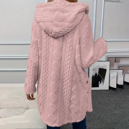 Chaqueta De Punto De Manga Larga Con Capucha De Felpa Para Mujer