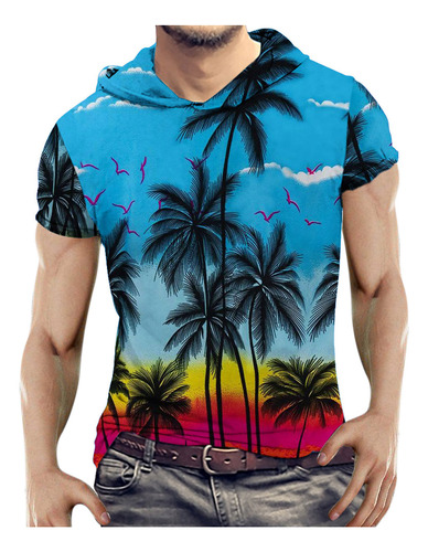C New Camiseta Con Estampado De Playa En 3d Para Hombre, Cas