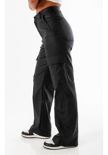 Pantalon Pu Engomado Cargo Tiro Alto Elastizado Solmaint
