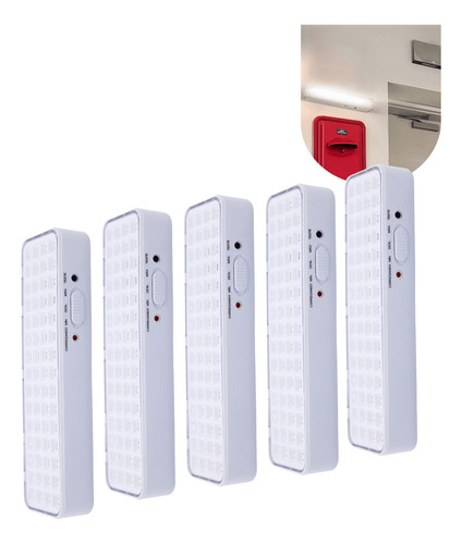 Kit 5 Luminária Emergência 60 Leds Recarregável 6000k Cor Branco Frio