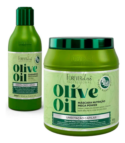 Kit Umectação Olive Shampoo 300ml +máscara 950g Forever Liss