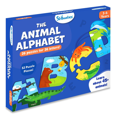 Skillmatics Animal Alphabet Puzzle - Rompecabezas De 52 Piez