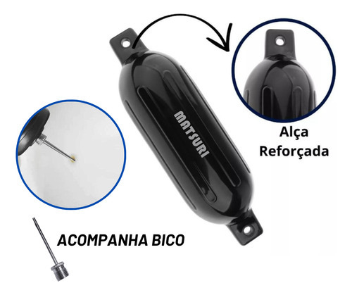 Defensa G2 Kit 6 Para Embarcação Em Pvc Preta Lancha Matsuri