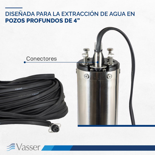Imagen 5 de 12 de Bomba Sumergible Pozo Vasser Motorarg Bs4-100 Tab+30m Cable