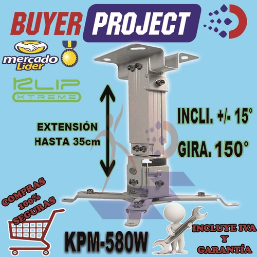 Imagen 2 de 7 de Soporte Techo Proyector Universal Kpm-580w Inc 15° Gira 180°