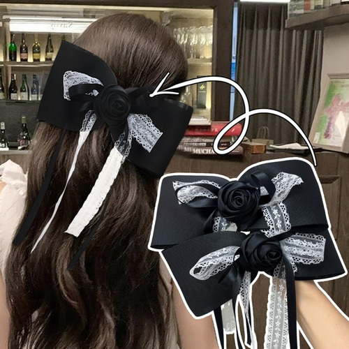Accesorio Para El Pelo Con Lazo De Encaje Negro Para Mujer,