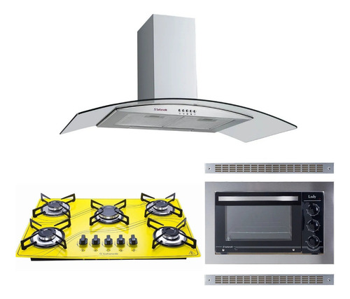 Kit Forno De Embutir 45l + Cooktop 5b + Coifa 80 Cm Cores Cor Amarelo 127v