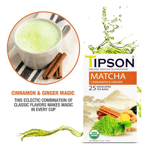 Infusiones De Té Matcha Orgánico Tipson, Sabor Matcha, Canel