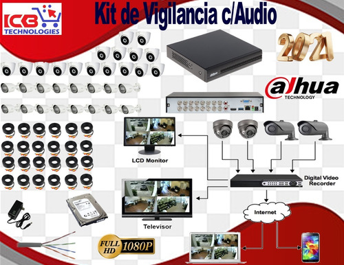 Sistema De Seguridad Dahua 32 Cámaras Hd 1080p 4tb Con Audio
