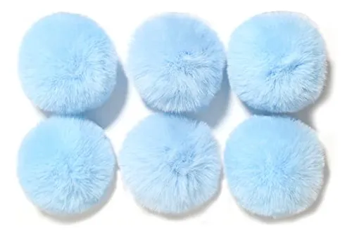 comprar Pompones De Piel Sintetica 7cm 6u Celeste Claro