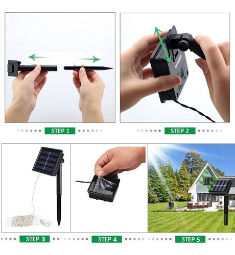 A 2 Unids 30m 300 Led Luz Solar Lámpara Al Aire Libre