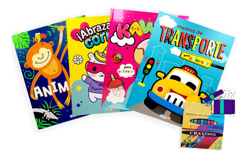 Set 4 Libros Para Colorear Dibujos Grandes Niños + 5 Años