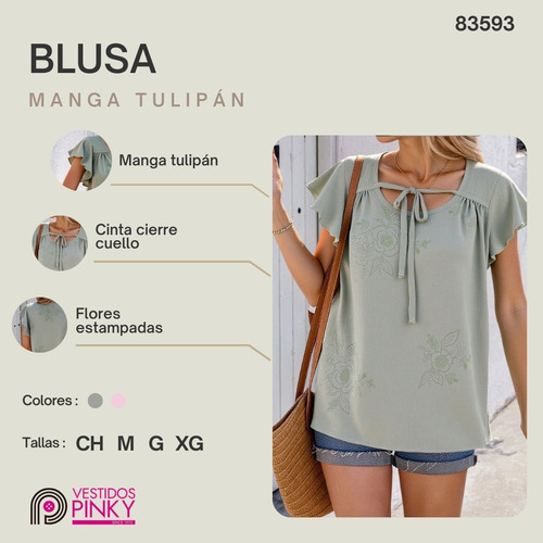 Blusa Manga Tulipan Con Cinta En Frente De Mujer