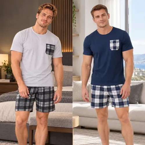 Kit 2 Pijama Masculino Xadrez Antialérgico Verão Atacado