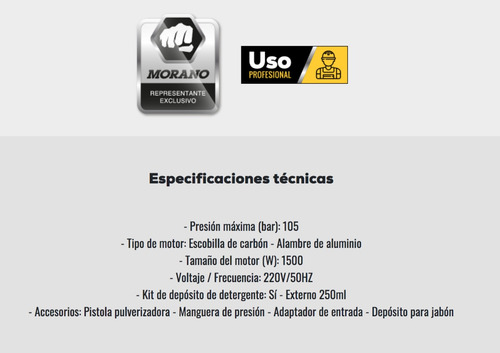 Imagen 7 de 9 de Hidrolavadora Konan Khi/1500 1500 Watts 105 Bar + Accesorios
