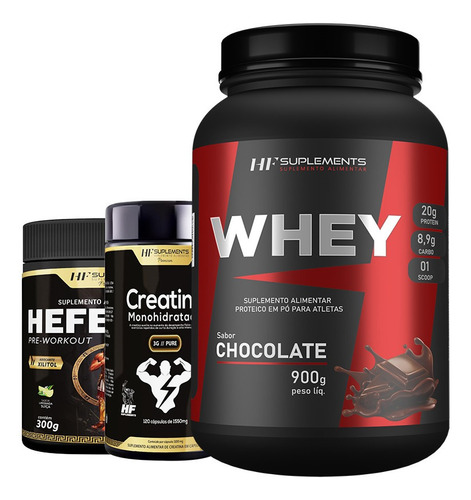 Whey Protein Chocolate 900g + Pré Treino Limonada + Creatina