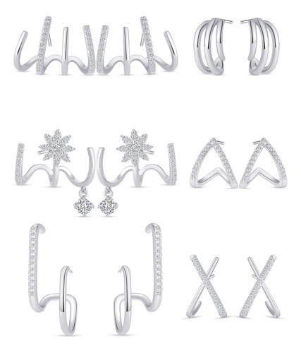 Ofeiyaa 6 Pares Pendientes Stud Garra Ear Cuff Corazón En Fo