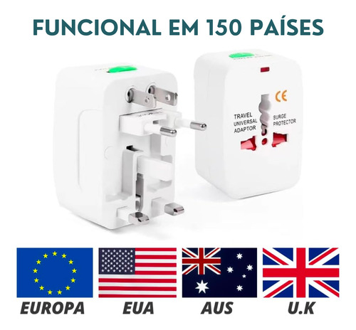 Kit 2 Adaptadores Tomada Universal Para Viagem Internacional Eua Europa Ásia Reino Unido