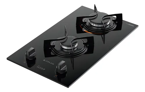 Cooktop 2 Bocas A Gás Preto Com Mesa De Vidro Atlas U Top