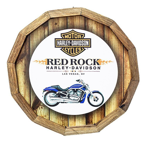 Quadro Tampa De Barril Em Madeira Harley Davidson Red Rock
