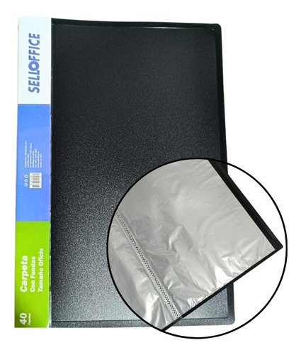 Carpeta Plastica Negra Con 40 Fundas Oficio Selloffice